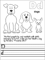 sunday school D is for Dogs bible verse and printing worksheet