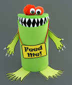 Oatmeal Box Monster Tabletop Garbage Can Craft for Kids