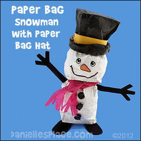 Paper Bag Snowman with Paper Bag Hat Craft for Kids www.daniellesplace.com