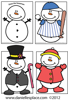 Dress the Snowman Activity Sheet www.daniellesplace.com