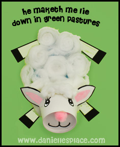 "He Maketh me Lie Down in Green Pastures" Bible Cup Craft for Sunday School