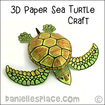 Sea Turtle Craft - 3D Paper Sea Turtle Craft from www.daniellesplace.com