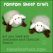 Pompom sheep craft and game playing pieces for Psalm 23 Bible Lesson from www.daniellesplace.com