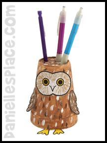 Paper Cup Owl Pencil Holder Craft www.daniellesplace.com