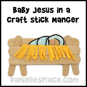 Baby Jesus in a Manger Craft Stick Craft for Kids from www.daniellesplace.com
