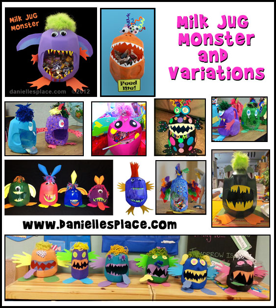 Milk Jug Monster Crafts from www.daniellesplace.com