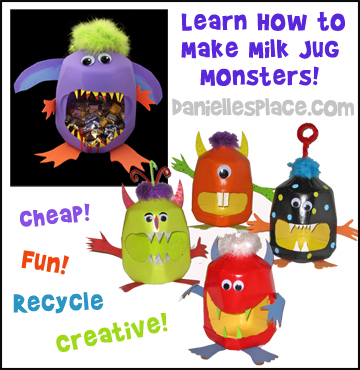 Learn how to make milk jug monsters for Halloween from www.daniellesplace.com