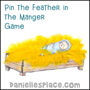 Pin the Feather in the Manger Christmas Bible Game for Sunday School from www.daniellesplace.com