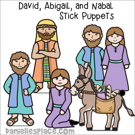 Bible Stick Puppets, David, Abigail, Nabal and Donkey
