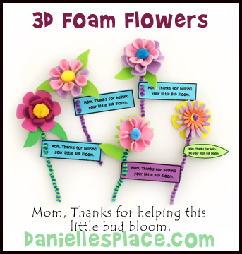 3D Foam Flowers with Note Mother's Day Craft Kids Can Make www.daniellesplace.com