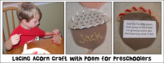 Lacing Acorn Craft with Poem for Preschollers from www.daniellesplace.com