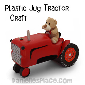 Tractor Craft Made from a Plastic Water Jug, Oatmeal Canister, and a Paper Cup Craft from www.daniellesplace.com