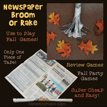 How to Make a Newspaper Rake with One Piece of Tape to use for Fall Games from www.daniellesplace where learning is fun!