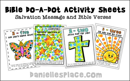 Do-A-Dot Bible Activity Sheets  with Salvation Message and Bible Verses