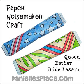 Paper Noisemakers Bible Craft for Queen Esther Bible Lesson from www.daniellesplace.com