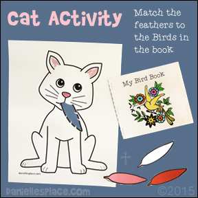 Cat Activity Sheet with Printable Bird Book - Children match the feather to the appropriate Bird - www.daniellesplace.com