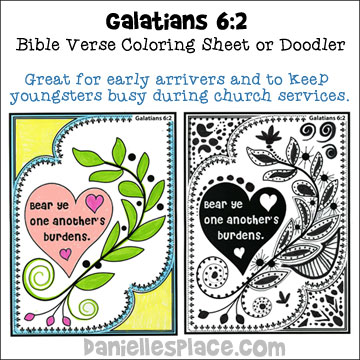 "Bear Ye One Another's Burdens" Bible verse and Doodlers for Sunday School from www.daniellesplace.com