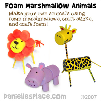 Foam Marshmallow Animals - Use foam marshmallows, craft foam, and wooden dowels to make animals from www.daniellesplace.com 