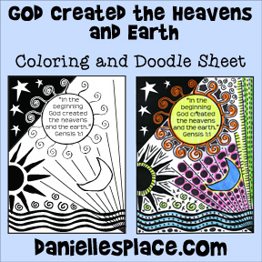 "God Created the Heavens and Earth" Coloring and Activity sheet for Sunday School