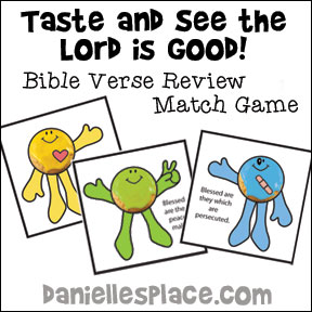 Taste and See that the Lord is Good Bible Verse Review Game for Children's Ministry for Beatitudes Sunday School lesson from www.daniellesplace.com