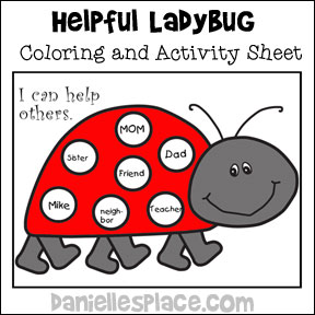 Free Helpful Ladybug Activity Sheet - Use this sheet to encourage your children to be helpful, review numbers, letters, or words, or play a Bingo Game. Go to www.daniellesplace.com or click on the image to follow the link to get your free printable today!
