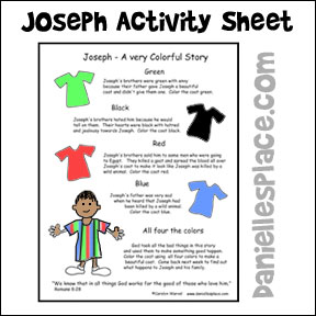Joseph Activity Sheet - Children color the coat to represent the emotions the characters in the story experineced. From www.daniellesplace.com