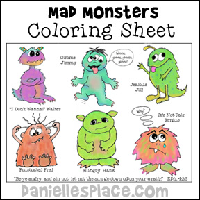 Mad Monsters Coloring Sheet for "In Your Anger Do Not Sin" Bible Lesson from www.daniellesplace.com