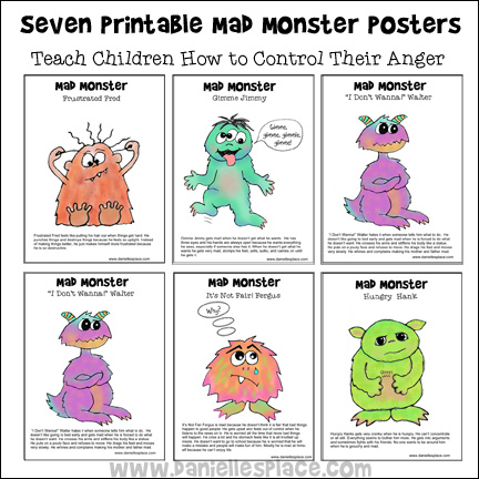 Seven Printable Mad Monster Posters or Coloring Sheets for Children - Great to use to teach your children how to control their anger from www.daniellesplace.com