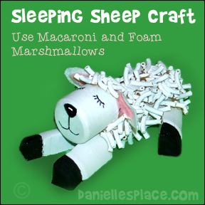 Sleeping Sheep Craft made with foam marshmallows and macaroni noodles from www.daniellesplace.com - Great to sell at craft fairs!