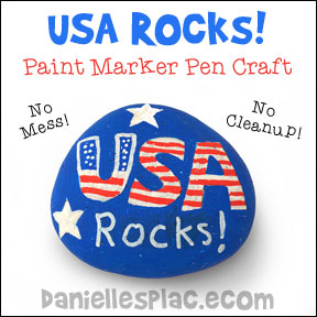 USA Rocks! Rock Craft for the Fourth of July - Children use  paint marker pens to decorate the rocks. There is no mess and no cleanup with these markers!