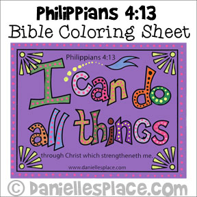 "I can do all Things"  Bible verse coloring Sheet from www.daniellesplace.com