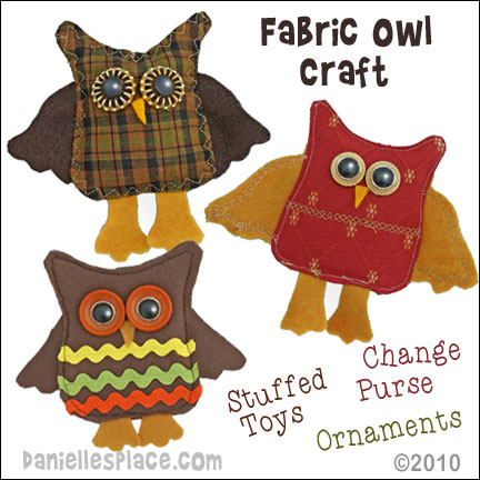Horned Owl Sewing Craft - Use these owls as stuffed toys, Christms decorations, or Change Purses. Directions on www.daniellesplace.com