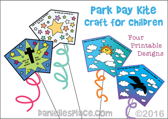Printable Kite Pattern for Park Day from www.daniellesplace.com - These are great for homeschool groups and children's ministry on Park Days.