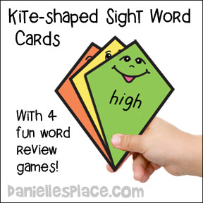 Kite sight word printable cards for "The Kite" Childrens' book and other Kite-themed books from www.daniellesplace.com