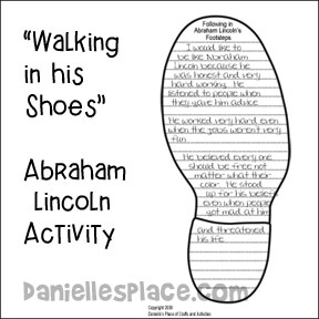 "Walking in his Shoes" Abraham Lincolm Activity from www.daniellesplace.com