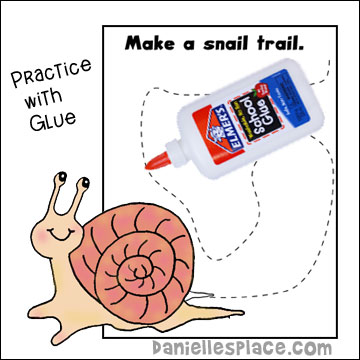 Snail Trail Practice with Glue Activity Sheet for Preschool children from www.daniellesplace.com