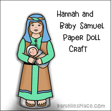 Hannah holding Baby Samuel Paper Doll Craft for Children's Ministry. Baby Samuel can be inserted and removed from Hananh's arms.