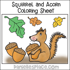 Squirrel, Acorn and Leaves Coloring Sheet from www.daniellesplace.com