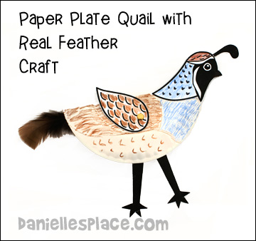 Paper Plate Quail with Real Feather Craft