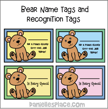 Beary Special Name Tags and Good Behavior Recognition cards
