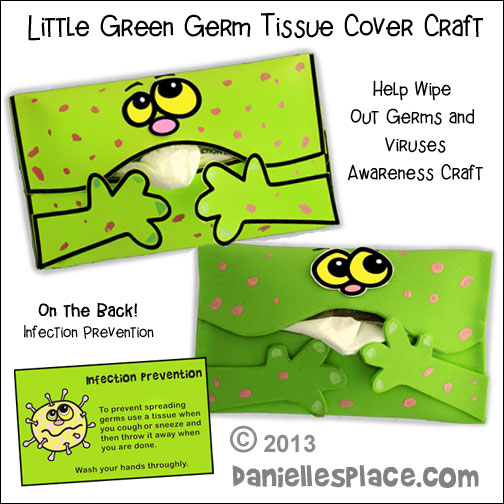 Stamp out Covid-19 - Don't Spread Germs- Little Green Germ Tissue Cover Craft for Kids from www.daniellesplace.com - Infection Prevention