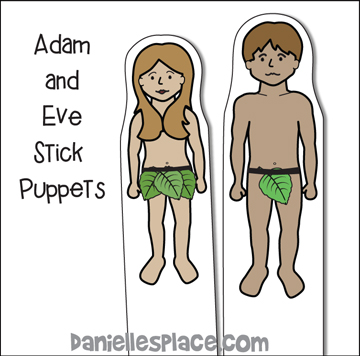 Adam and Eve Printable Stick Puppets available in color and black and white patterns from www.daniellesplace.com