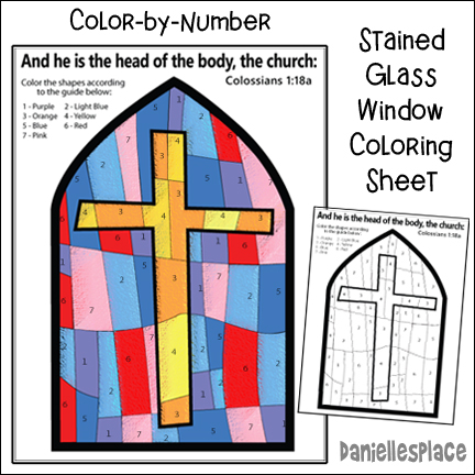 Color-by-Number Corss Stained Glass Window Activity Sheet