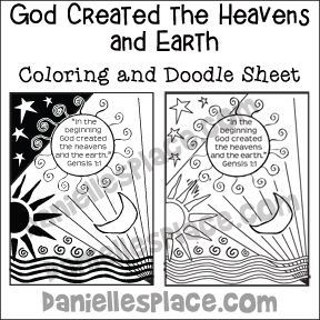 God Created the Heavens and Earth Coloring and Doodle Sheet