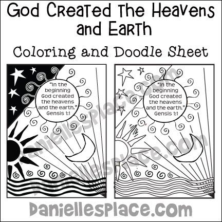 God Created the Heavens and Earth" Coloring and Doodle Sheets