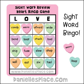 Valentine's Day Sight Word Review Bingo Game www.daniellesplace.com