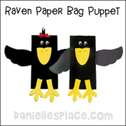 Raven paper bag puppet