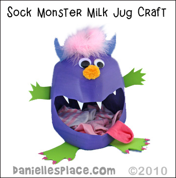 Sock Monster Milk Jug Craft Kids Can Make from www.daniellesplace.com 