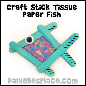 Rainbow Fish Craft Stick Tissue Paper Fish Craft www.daniellesplace.com