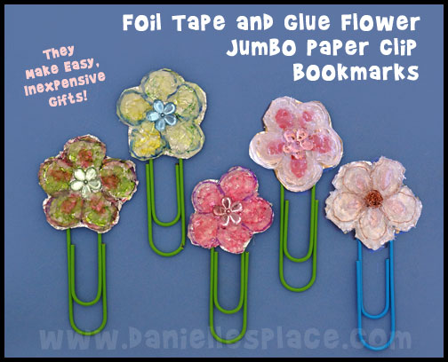 Mother's Day Craft - Foil Tape and Glue Flower Bookmarks for Mom from www.daniellesplace.com
